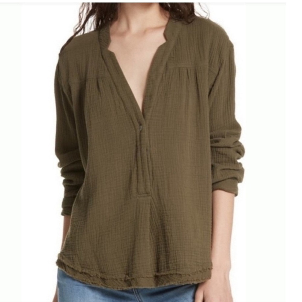 Free People Changing Horizons Crinkle Gauze Top Henley‎ Boho Large
